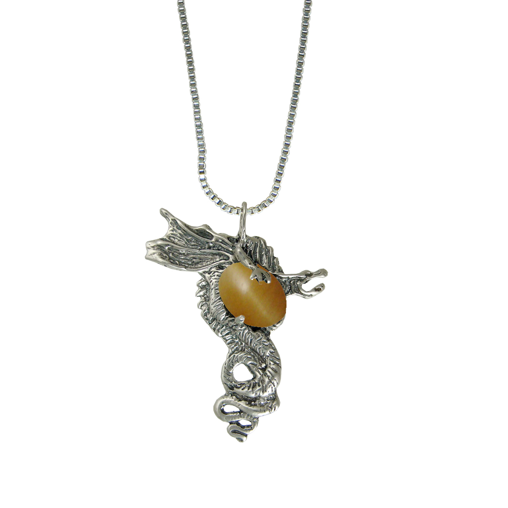 Sterling Silver Warrior Dragon Pendant With Honey Tiger Eye